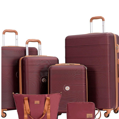 6 Piece Hardshell Luggage Set Hardside Lightweight Suitcase with TSA Lock Spinner Wheels RED