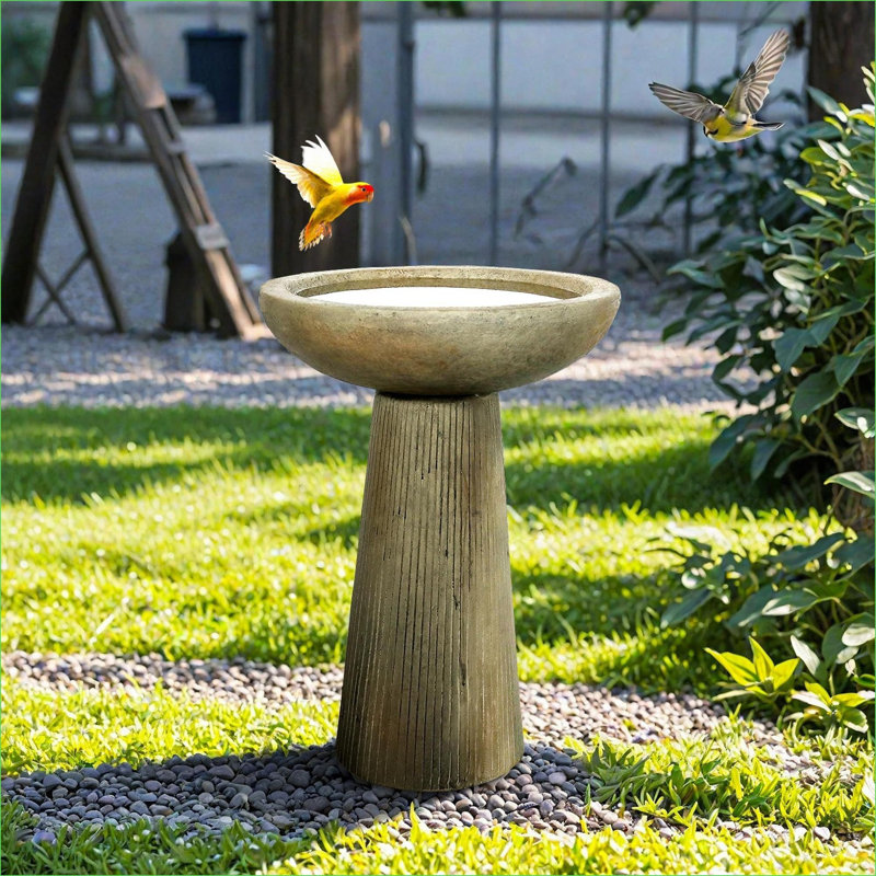 Bains d'oiseaux | Bain d'oiseaux pour l'extérieur 24,4 "de haut moderne pour patio de jardin | Ciment en béton | Bain d'oiseaux sur piédestal