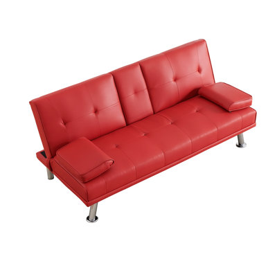 67-inch Red Leather Multifunctional Double Folding Sofa Bed with Coffee Table for Office Use
