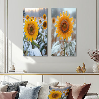 Tournesols champêtres dans une basse-cour enneigée II