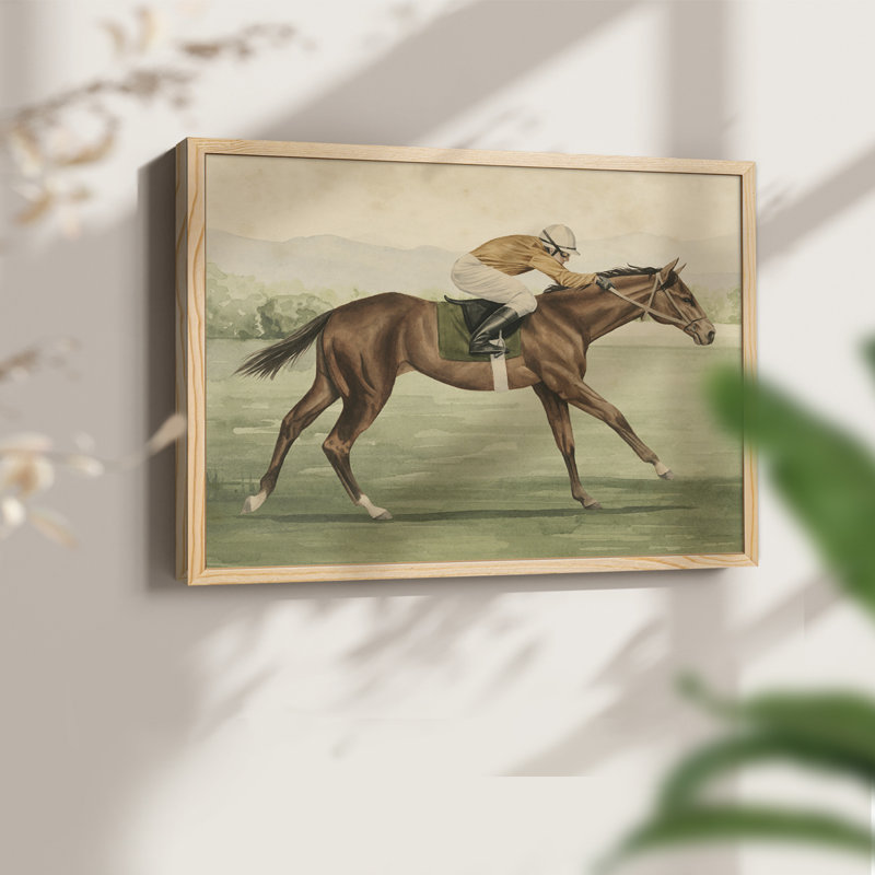 Équitation rétro II - reproduction encadrée - réarmable, H 11 po x l 14 po, Naturel