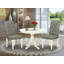 L'ensemble de 3 tables de salle à manger modernes comprend une table ronde en bois avec un piédestal et 2 chaises Parson rembourrées en tissu gris, blanc lin-853530680-853530682-853530672