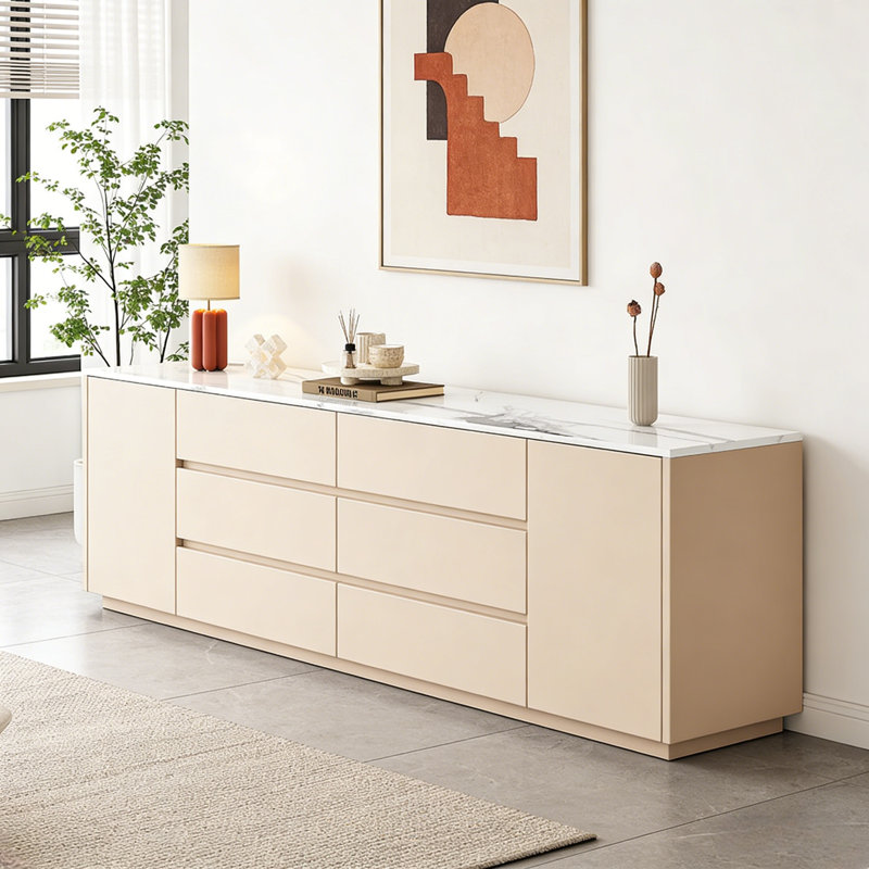 Meuble télé simple et élégant avec rangement, Crème / Blanc