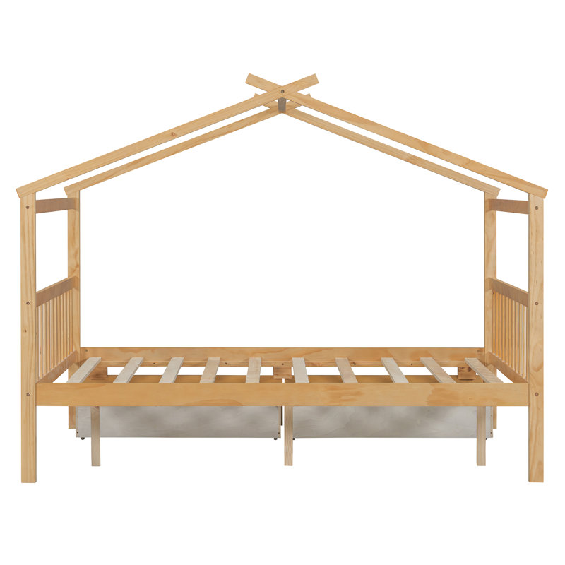 Pittston 2-Drawer Standard Bed Wooden House Bed, Natural, Full