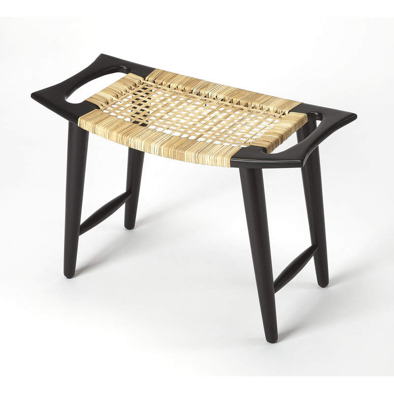 Tristan Natural Wood & Rattan Stool, Black