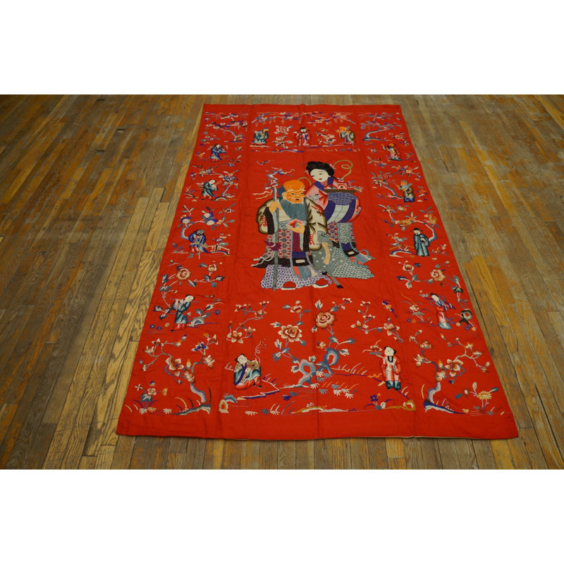 Textile artistique rouge à motif floral antique chinois