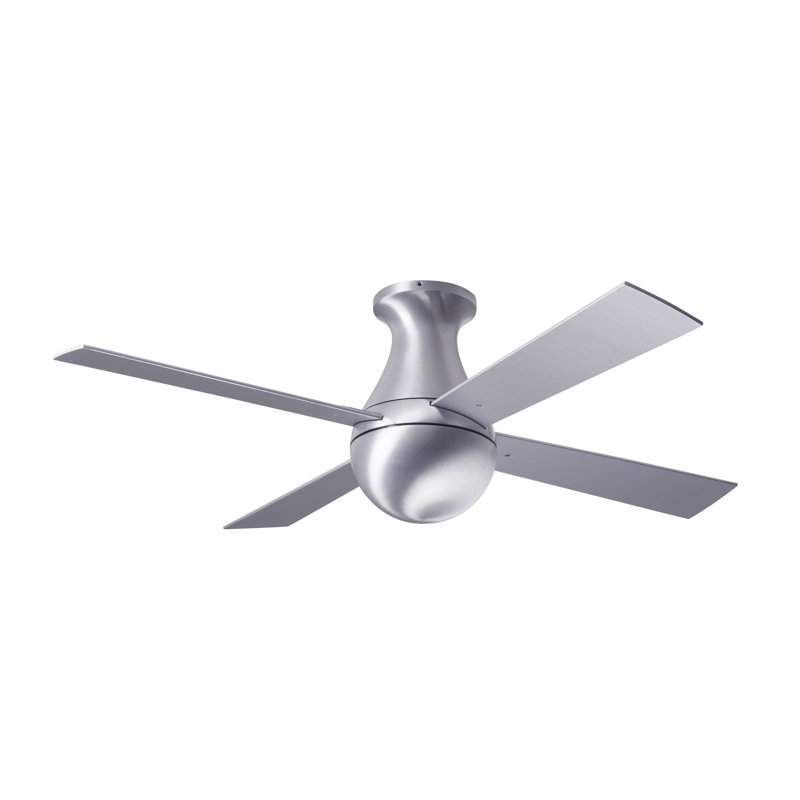 Ball Flush Mount Ceiling Fan, Brushed Aluminum, Aluminum, Handheld Remote Control (2-wire)