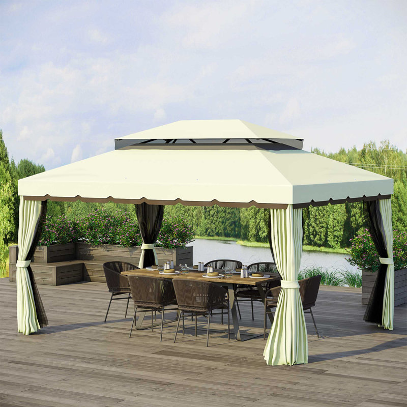 Myrtie 4 x 3 m Aluminum Garden Gazebo Double Roof Outdoor Gazebo Cream