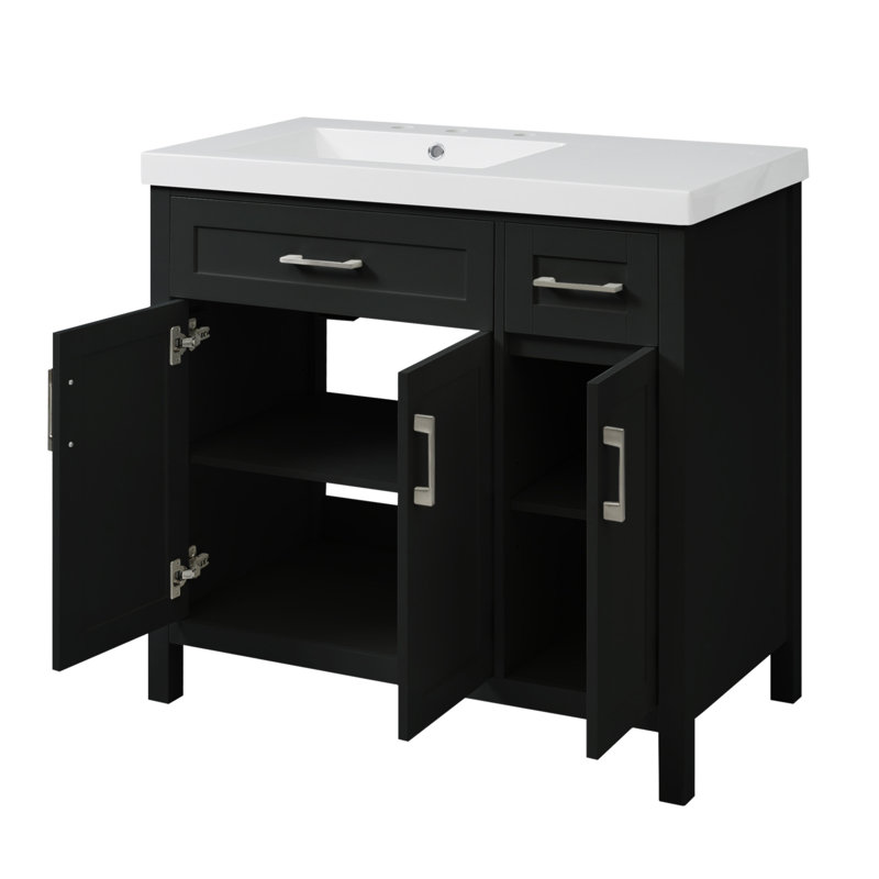 Sophisticated Bathroom Vanity With Integrated Sink And Versatile Storage Options, Black
