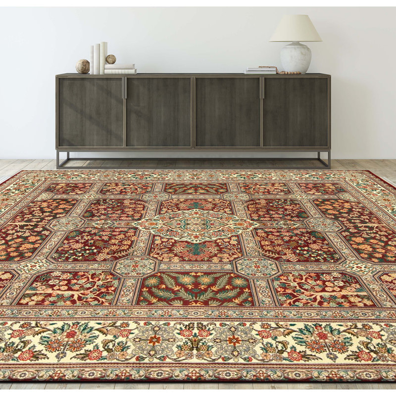 Tapis prune et ivoire noué à la main de haute qualité