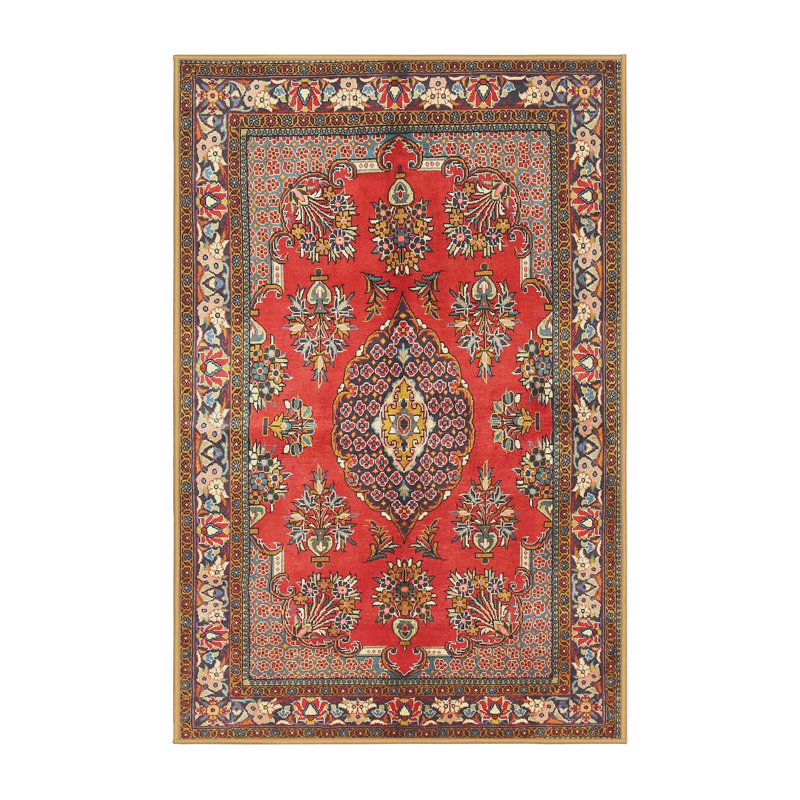 Tapis à motif oriental rouge / brun, Rectangle 5 pi x 7 pi