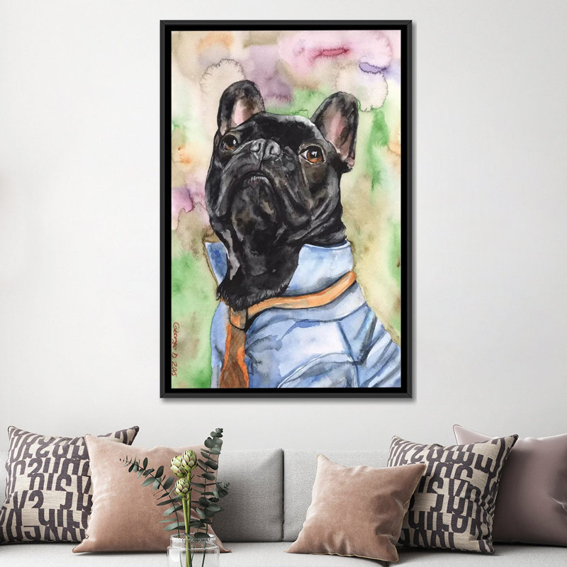 « original french bouledogue », reproduction sur toile, H 26 po x l 18 po x P 1,5 po, Toile avec cadre noir, Pas de tapis
