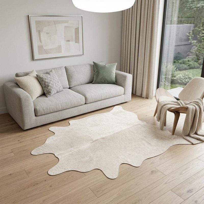 Tapis en cuir de vache blanc cassé 5 pi x 7 pi