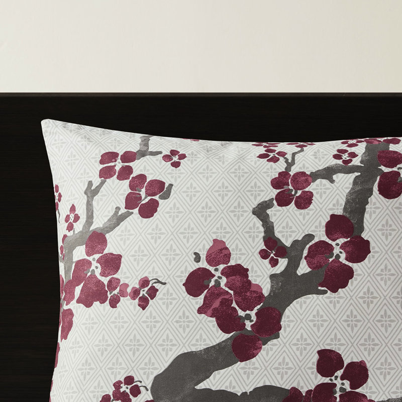 Housse de couette pour grand lit - Fleur de cerisier, coton, motif floral, mini motif sécuritaire avec taies décoratives, meilleur drapé, inclus