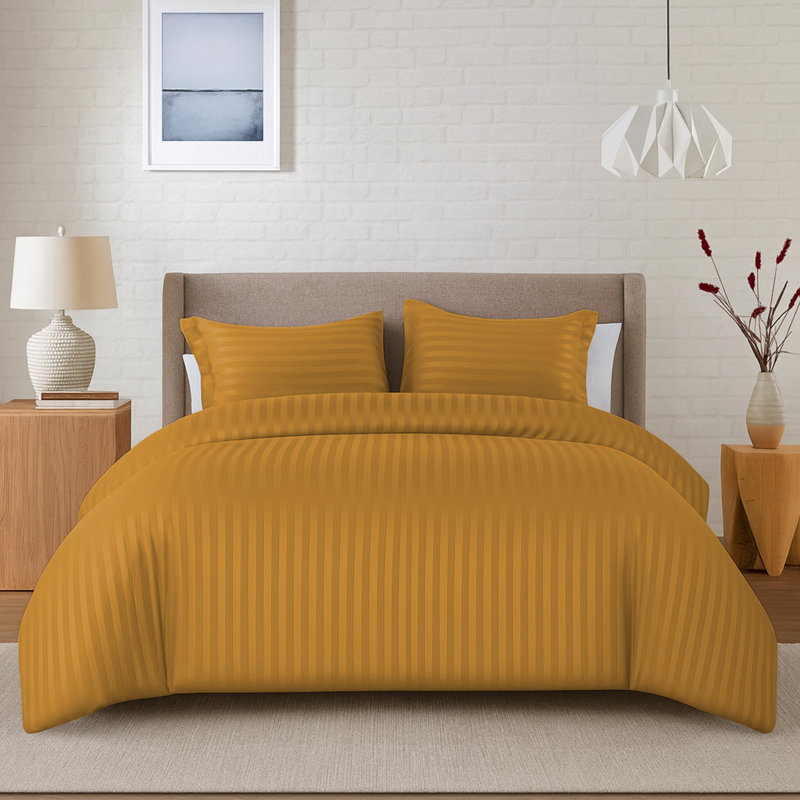 Aspire Homeware 3 Piece Hotel Quality Dyed Duvet Complete Set with Pillowcases for Premium Comfort, Ochre
