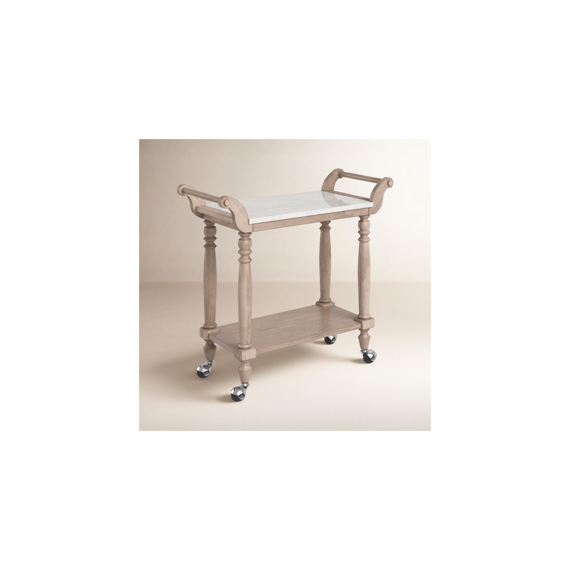 Aberdale Marble Top and Wood Bar Cart, Sandalwood Beige