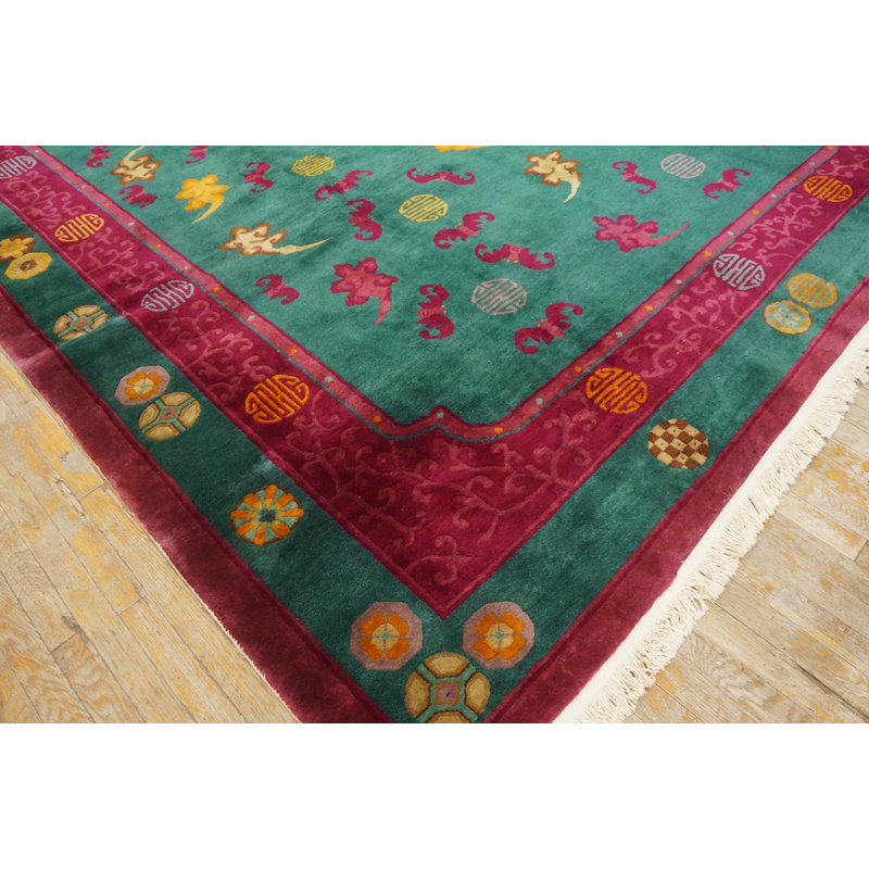 Antique Art Deco Chinese Geometric Knotted Rug