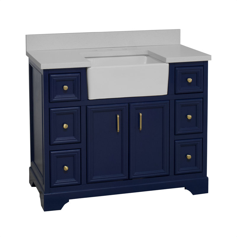 Ensemble de meuble-lavabo simple 42 po Emiliano, Quartz, Bleu royal