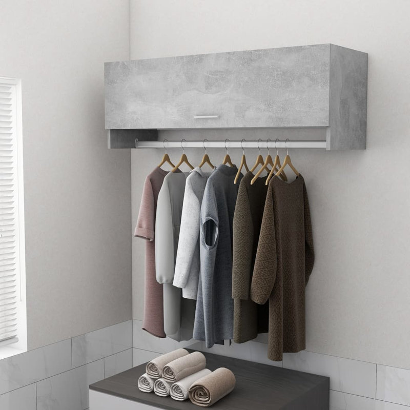 Ayanle 1 Door Wardrobe, Concrete Grey, 35cm H x 100cm W x 32.5cm D