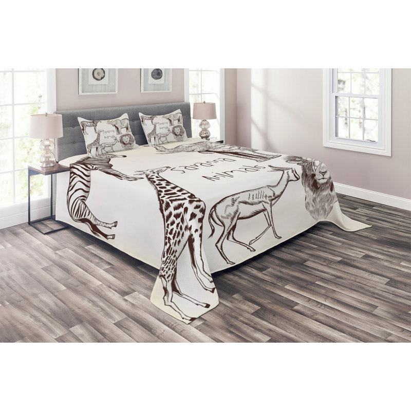 Safari Eclectic Polyester Coverlet, King Bedspread + 2 Shams