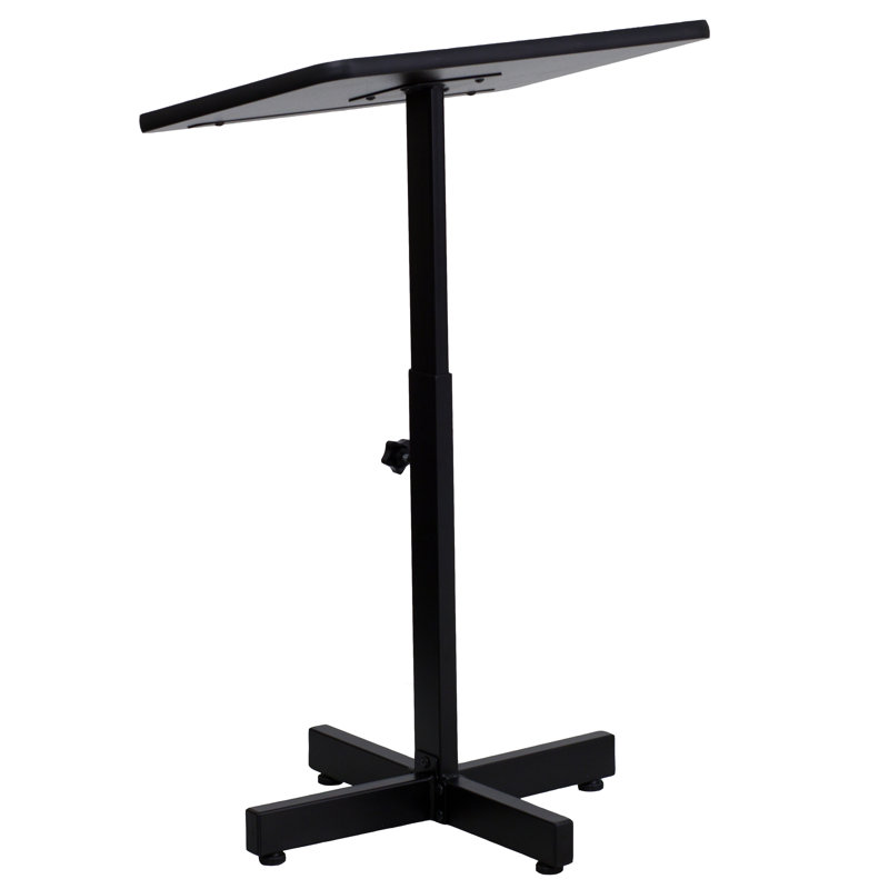 Adjustable Height Black Steel Lectern with Mahogany Top