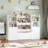 Kirklyn 55.3"W Bookcase With 6 Removable Bins And 1 Large Drawer, Wood White Storage Kids Bookcase