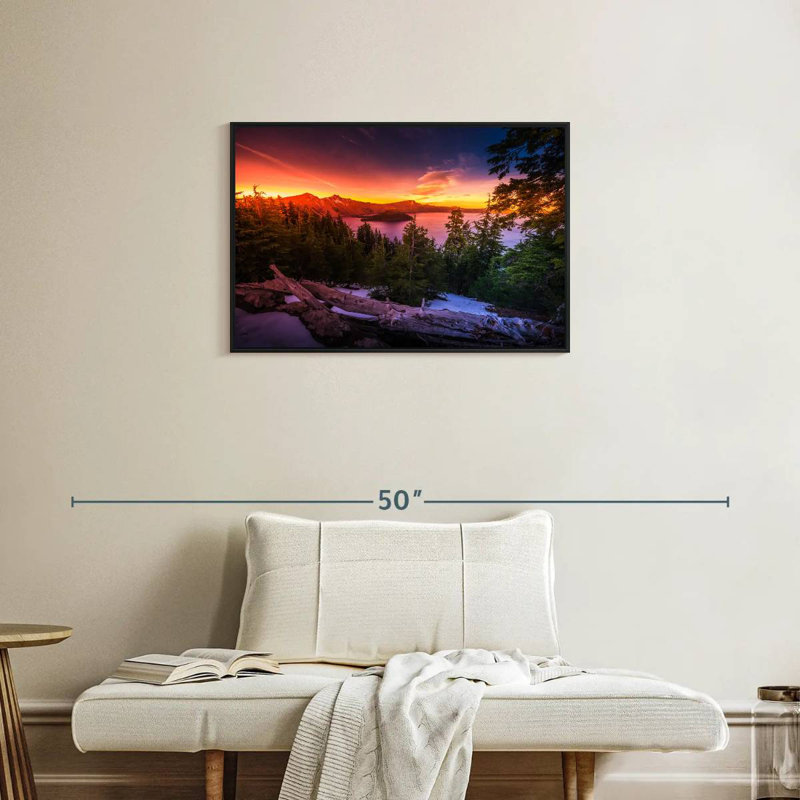 Majestic Crater Lake Sunset, Cadre flottant noir, 31 po x 21 po