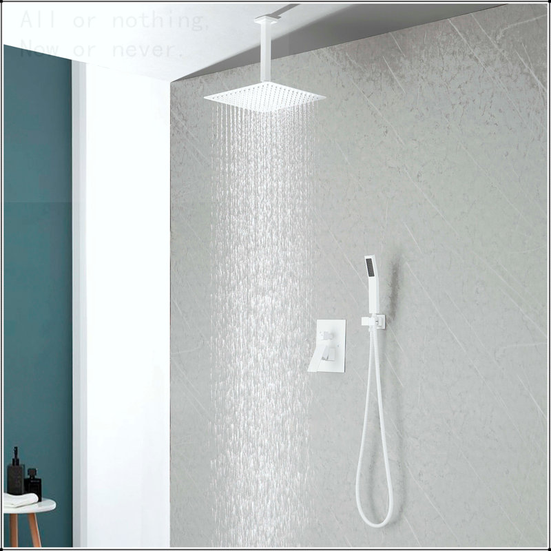 Système de douche de pluie au plafond avec douchette, Blanc