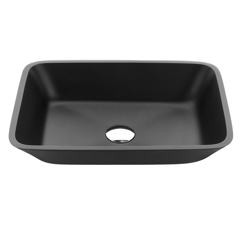 ANZZI Innovio 13'' Glass Rectangular Bathroom Sink, Matte Black