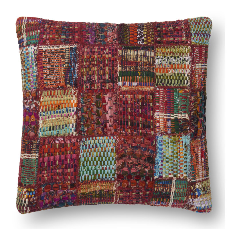 Patchwork Wool Blend Throw Pillow, 13" x 21", No Fill