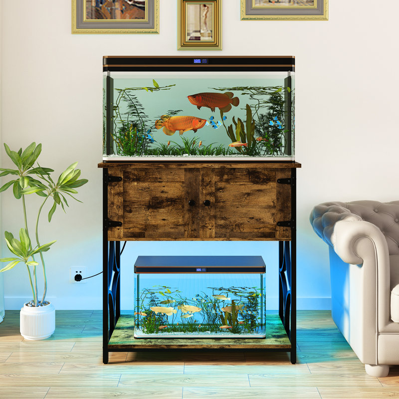 Support d'aquarium de 20 à 29 gallons, capacité de 330 lb, prises de courant et armoire de rangement, brun, brun rustique