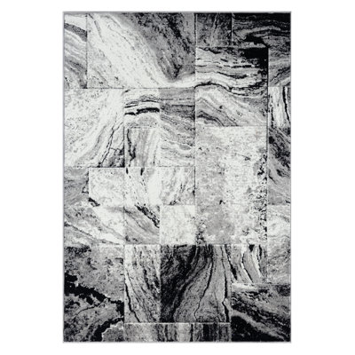 Anatola Dark Grey Abstract Square Area Rug