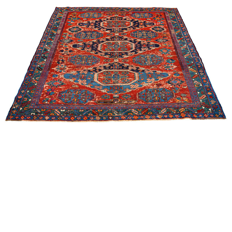 Tapis multicolore Tribal en laine 5 pi x 5 pi 11 po années 1970 Tribal