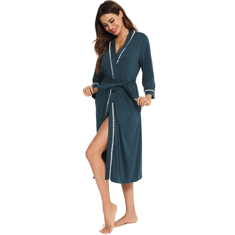 Nemanja Satin Mid-Calf Bathrobe, L, Green