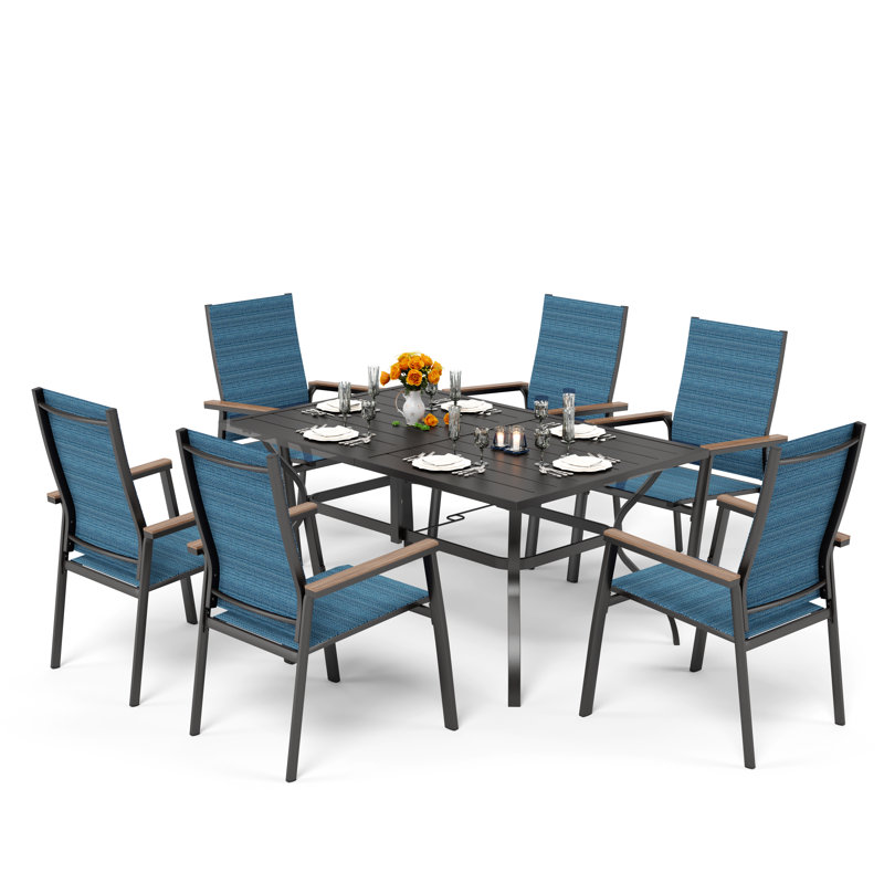 Jackie 6 - Person Patio Dining Set with Rectangular Table, Blue