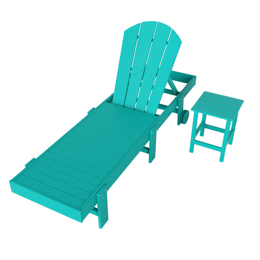 Darmstadt 77.6" Long Outdoor All-Weather Poly Reclining Single Chaise with Table Highland Dunes 