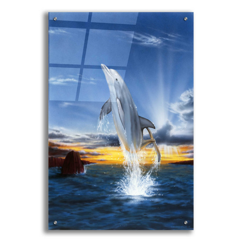 Dovecove «Leaping Dolphin» par Chris Dobrowolski, art mural en verre acrylique, 24 po x 36 po, H 36 po x l 24 po x P 0,2 po
