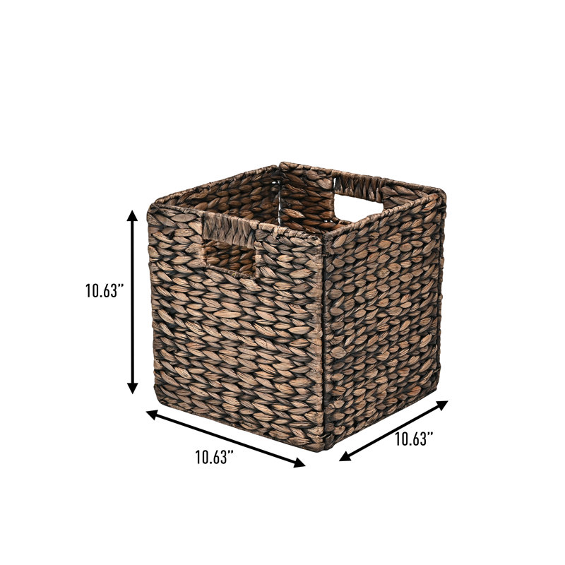 Burtrum Classic Farmhouse Handwoven Hyacinth Collapsible Storage Cube Baskets with Handles, 10.63" H x 10.63" W x 10.63" D