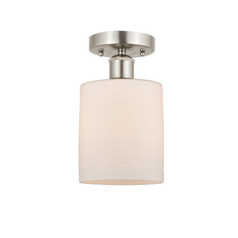 Plafonnier semi-encastré 5 lumières Anelise, Nickel satiné brossé, Blanc mat