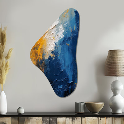«Blue and Yellow Intuitive Expressions I» - forme irrégulière, art mural abstrait en métal, reproduction de sculpture murale asymétrique en métal