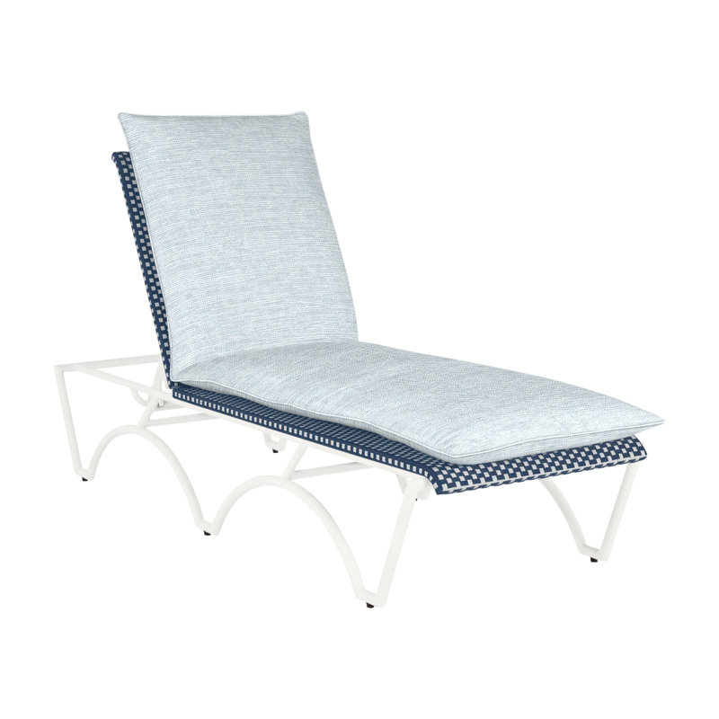 Savoy 81" Long Reclining Single Chaise with Cushions, Welt, Indigo Velvet, Chalk/White/Navy