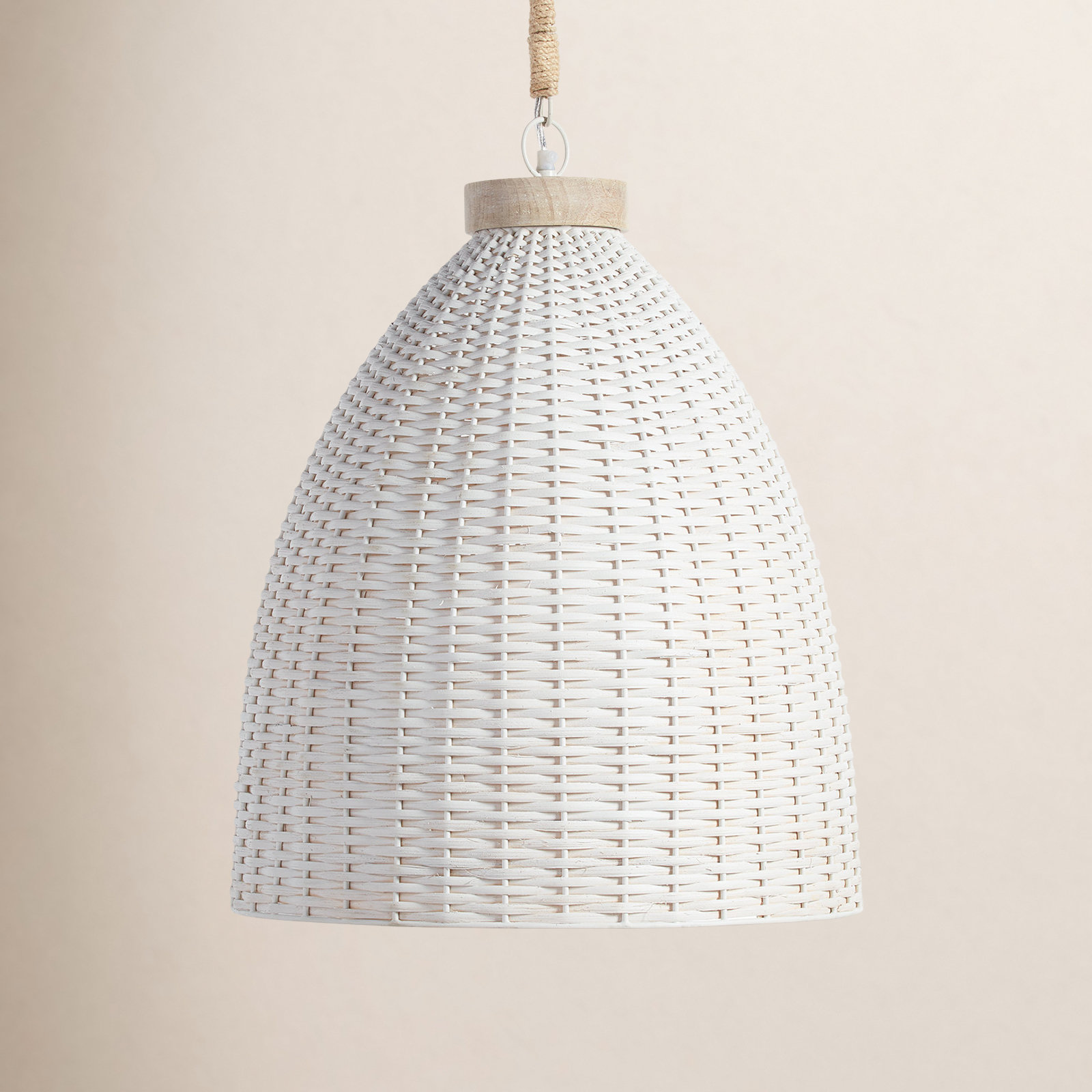 Olsen Single Light Rattan Dimmable Pendant, 92" H x 30" W  x 30" D, White