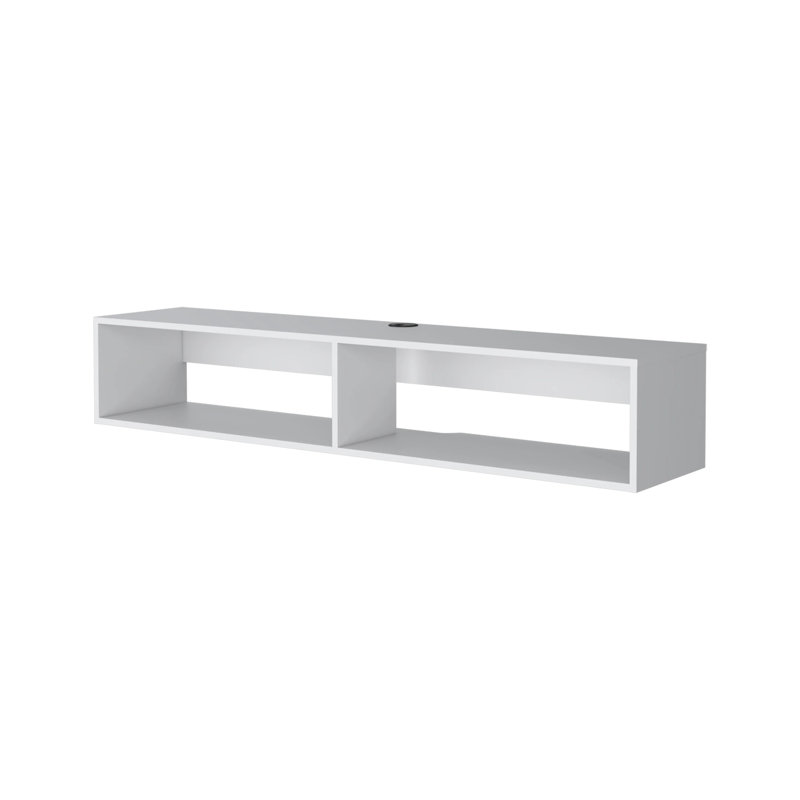 White 2-Shelf Central Floating Media Rack  On-Site, White