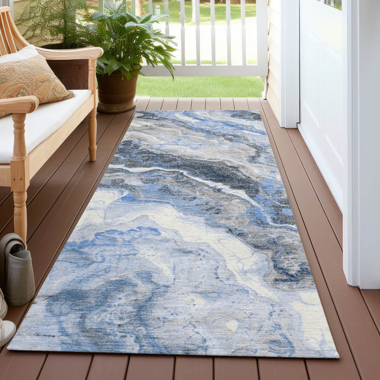 Machine Washable Indoor/Outdoor Cinead ACN1709 Blue Rug