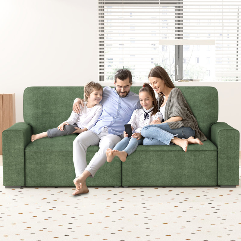 Modern Loveseat Sofa for Living Room, 220cm Chenille Sofa, Spring Cushions, Solid Wood Frame, Easy Assembly for Small Spaces