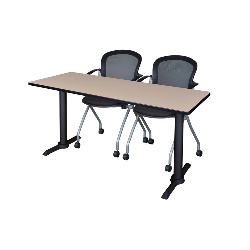 Table de formation Neyamiah Cain T-Base et 2 chaises gigognes Cadence, H 29 po x l 48 po x P 24 po, Cerisier