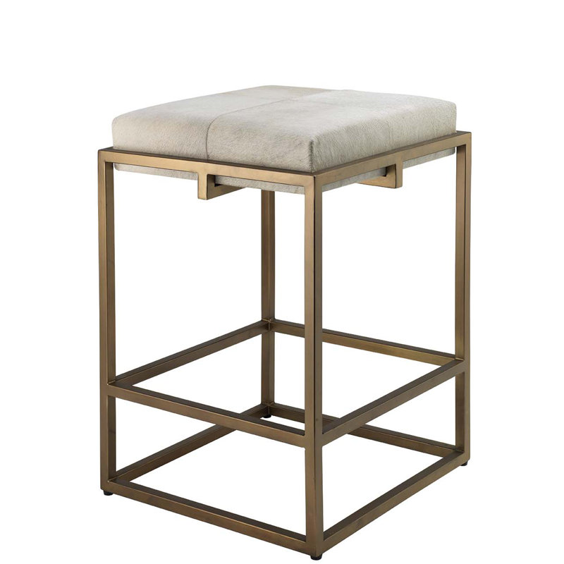 Stool, Counter Stool (27" Seat Height), White/Brass