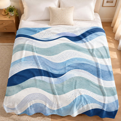 1Pcs Abstract Wave Pattern Fleece Blanket – Artistic Design, Cozy Comfort, Lightweight, Machine Washable, Perfect for Sofa, Bed, and Travel;a Stylish Home Decor Accent. Bedding and sofa items
