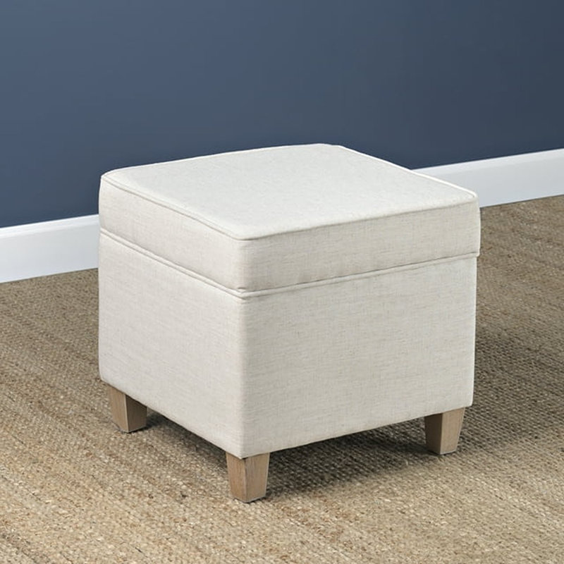 Asha 17.5" Square Storage Ottoman, Cream Textured Woven