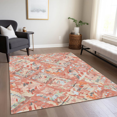 Machine Washable Indoor/Outdoor Christain ACN1328 Coral Rug